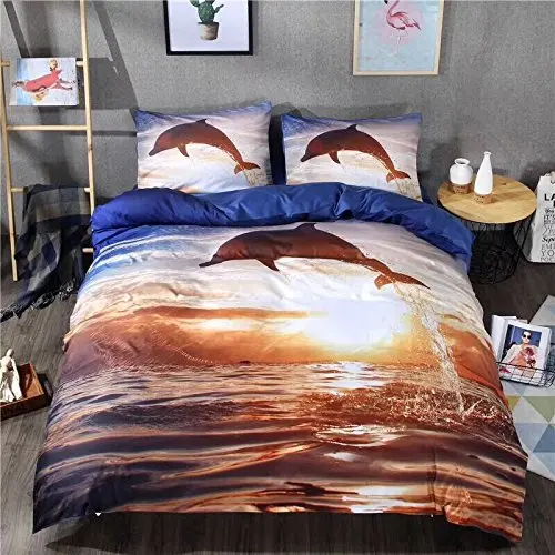 

3Pcs 3D Bedding Set Dolphin Jumping out of Ocean Design Duvet Cover Set