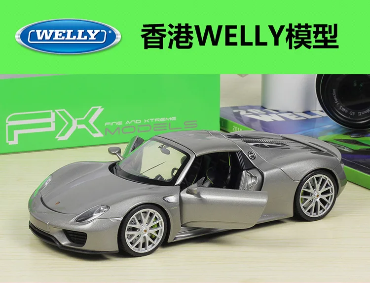 1:24 Welly Porsche 918 Spyder серый/черный/желтый/белый Литье под давлением модель автомобиля