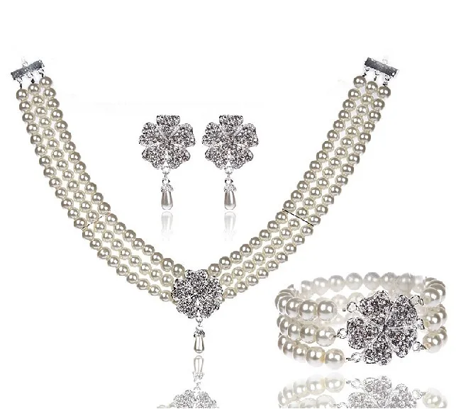 Крем с жемчугом Свадебные Ювелирные наборы для женщин браслет ожерелье колье и