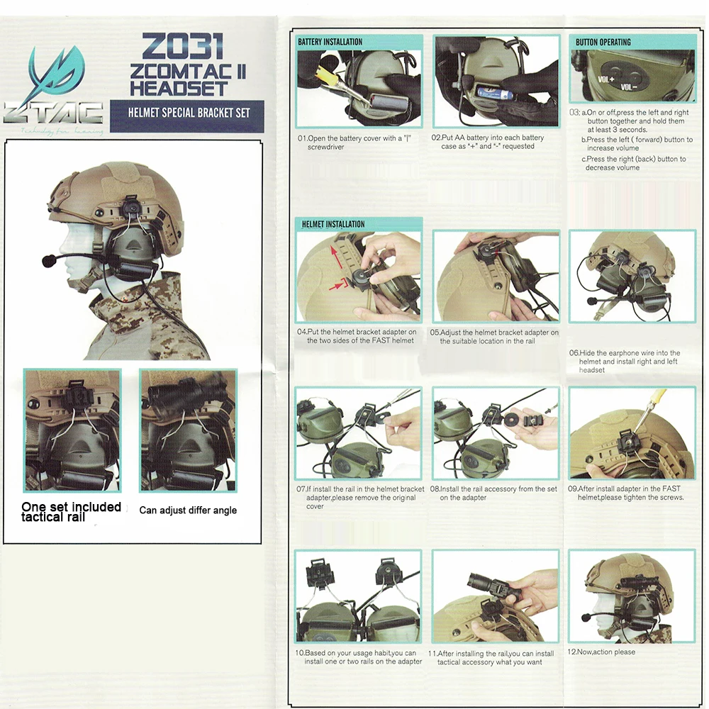 Z-tactical Softair авиационная гарнитура Comtac II для быстрого шлема и тактического пелтора