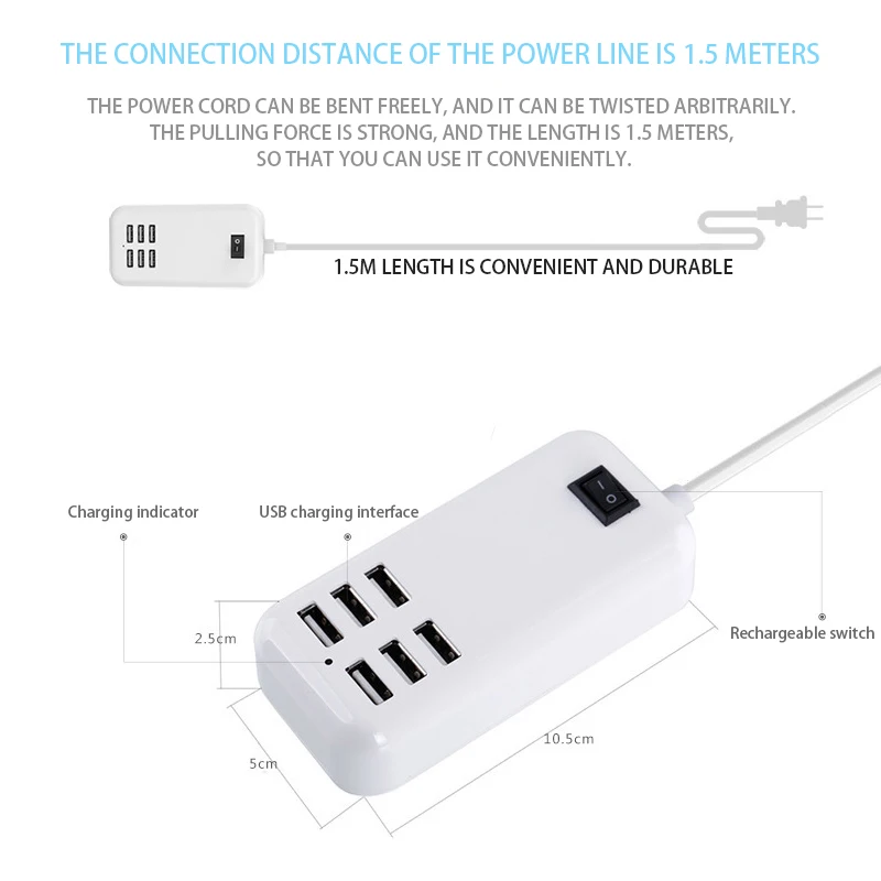 Универсальное зарядное устройство с 6 USB портами для iPhone iPad планшетов настольных