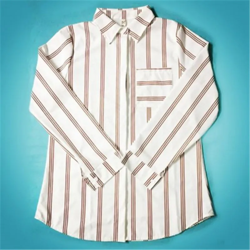 Новинка 2017 полосатая блузка для женщин приталенная рубашка с длинным рукавом в