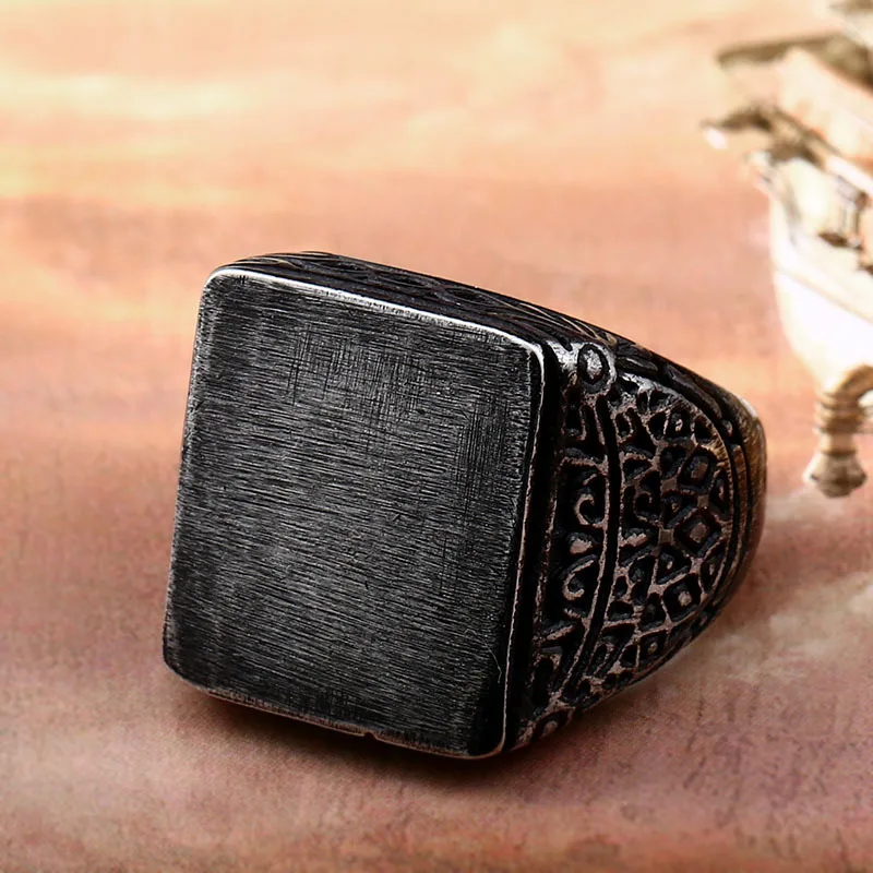Vintage Punk Titanium Steel Geometric Square Ring Big Wide Mens Signet Rings High Quality Party Jewelry Gift Drop Shipping | Украшения и