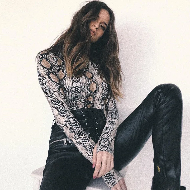 Женский клубный комбинезон с высоким воротником короткий Облегающий со змеиным