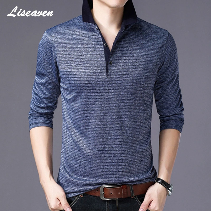Liseaven футболки мужские Новое поступление Slim Fit рубашка с длинным рукавом футболки мужские повседневные футболки фирменная одежда для мужчин