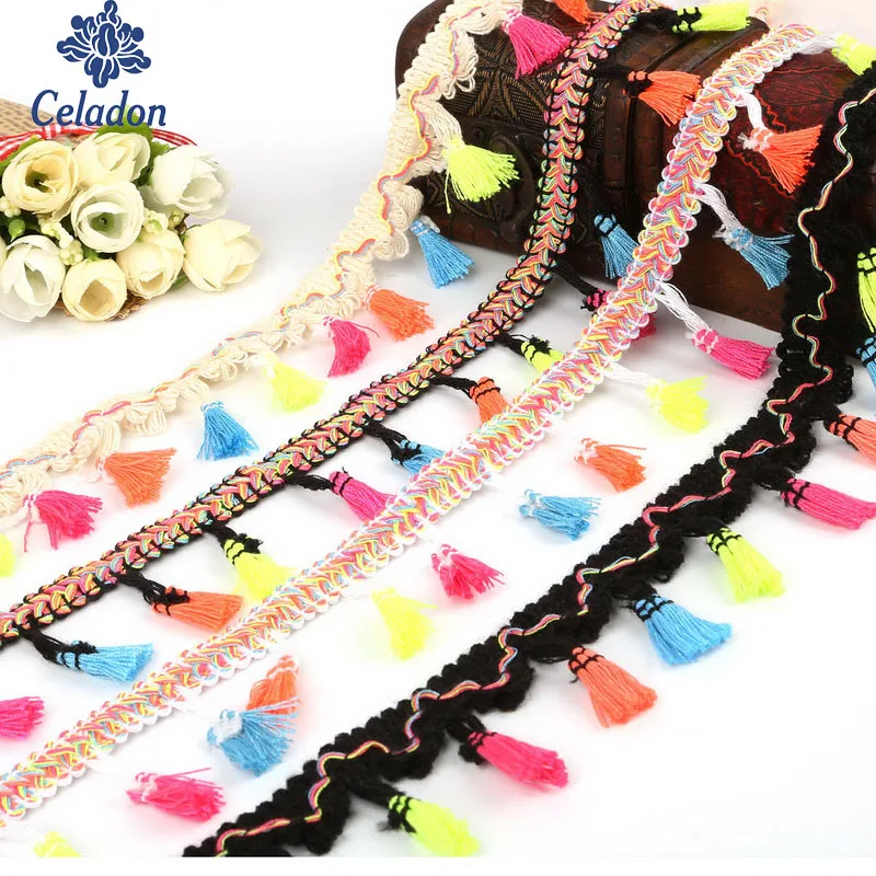 Новое поступление радужные шторы с кисточками кружевной отделкой хлопковая