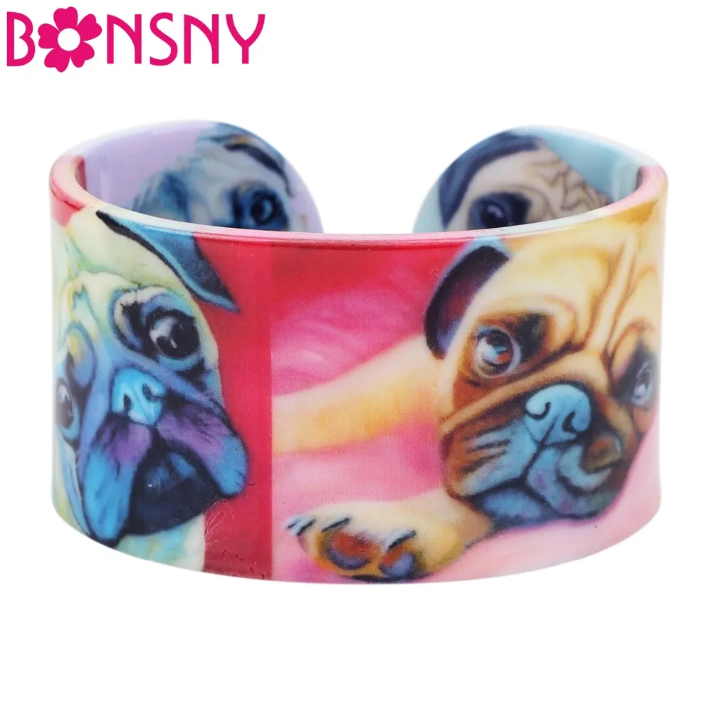 Bonsny пластиковые браслеты с французским бульдогом Мопсом собакой модные