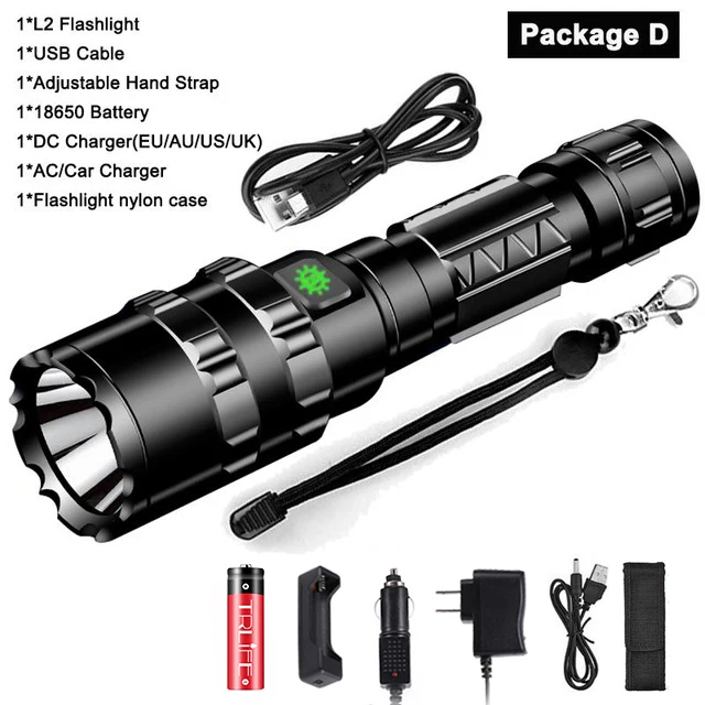 Package D Тактический флэш-светильник светодиодный Scout L2 ультра яркий охотничий рыболовный светильник USB Перезаряжаемый водонепроницаемый фонарь 5 режимов 1x18650 - Испускаемый цвет: Package D