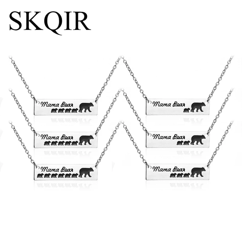 

SKQIR Lovely Mama Bear Tag Pendant Bijoux Letter Necklace Mother Love Baby Kid Choker Mom and Children Kolye Femme Gift Jewelry