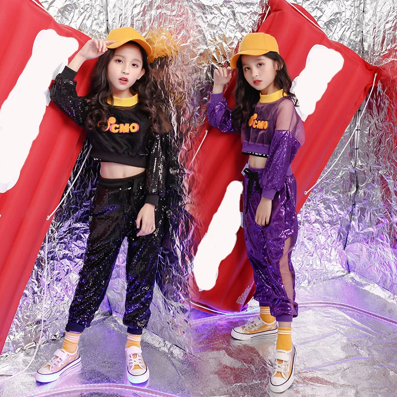 Детская одежда в стиле хип хоп свитер с пайетками короткий топ повседневные