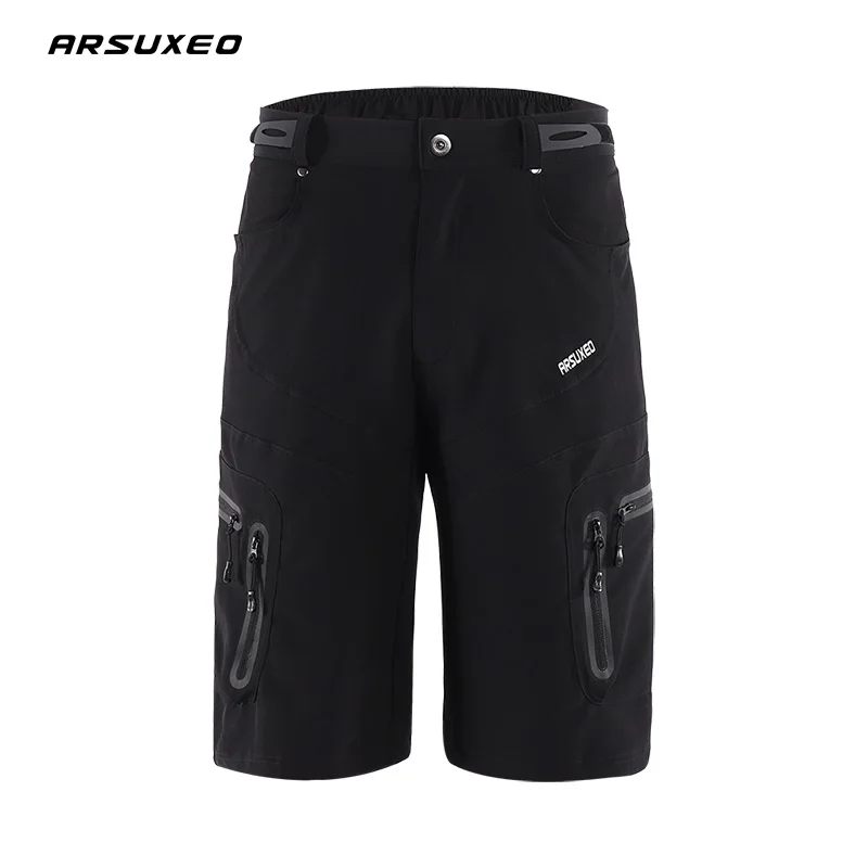 black ARSUXEO мужские летние спортивные шорты для велоспорта, дышащие шорты для горного велосипеда, шорты для горного велосипеда, свободный крой 1806 - Цвет: black