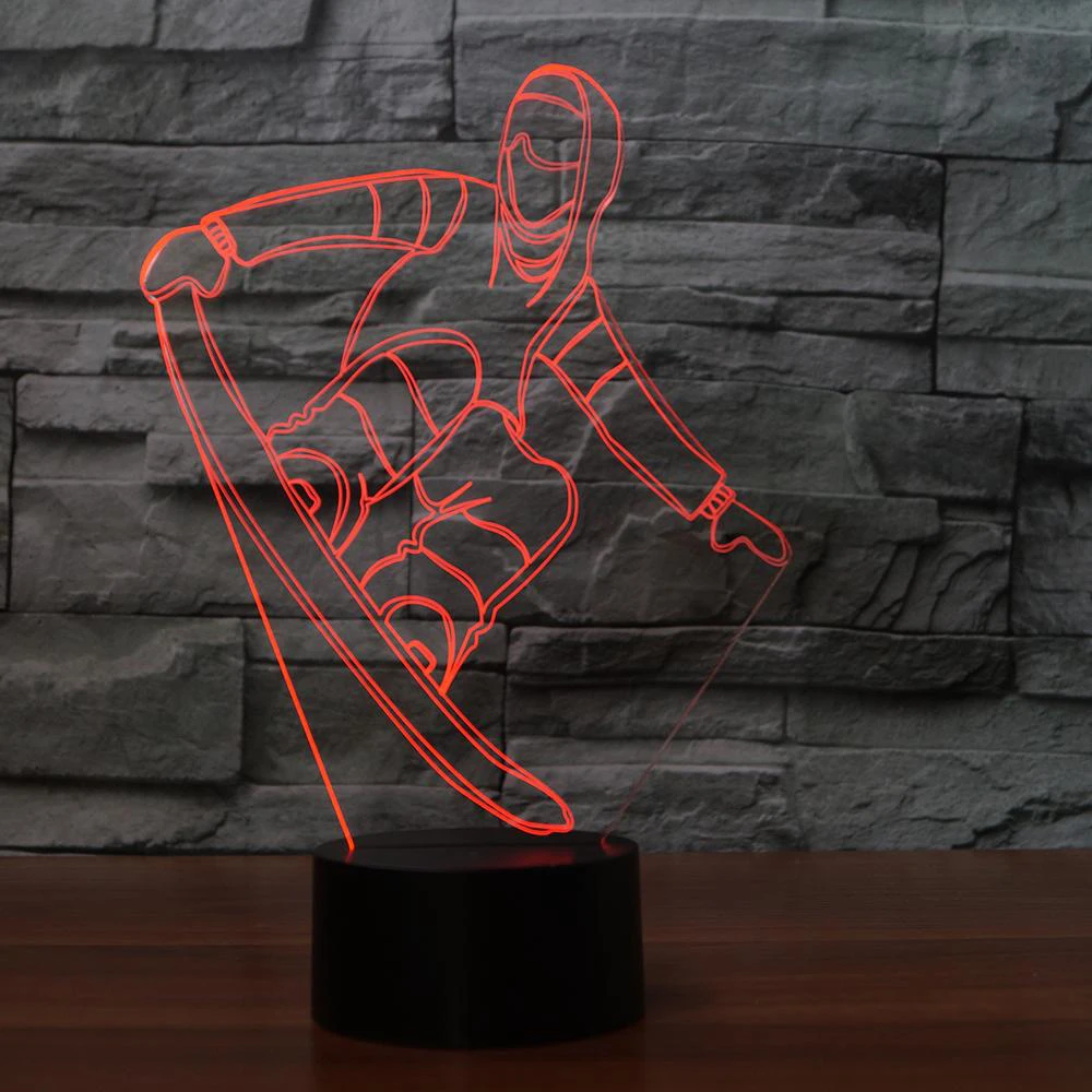 3D настольная лампа для сноубординга, USB визуальный светодиодный светильник, цветной Ночной светильник, светильник для сна, моделирующий светильник для лыжного спорта, новогодний декор