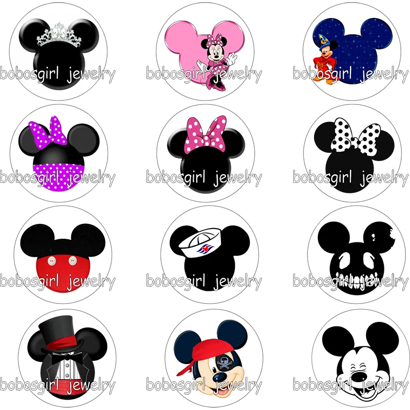 cartoon mouse dsney glass Snap button photo glass cabochon for girls gift GS9778