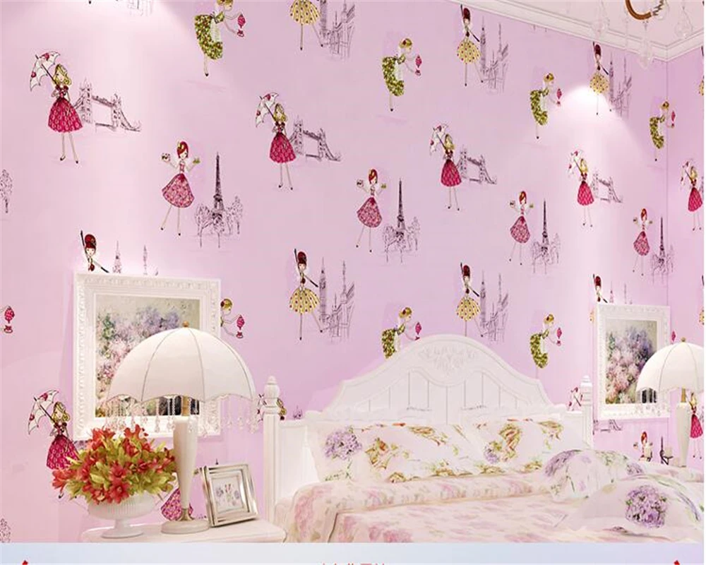 

beibehang papier peint High-grade natural plant fiber bottom line non-woven wallpaper cartoon dancing girl child bedroom volume