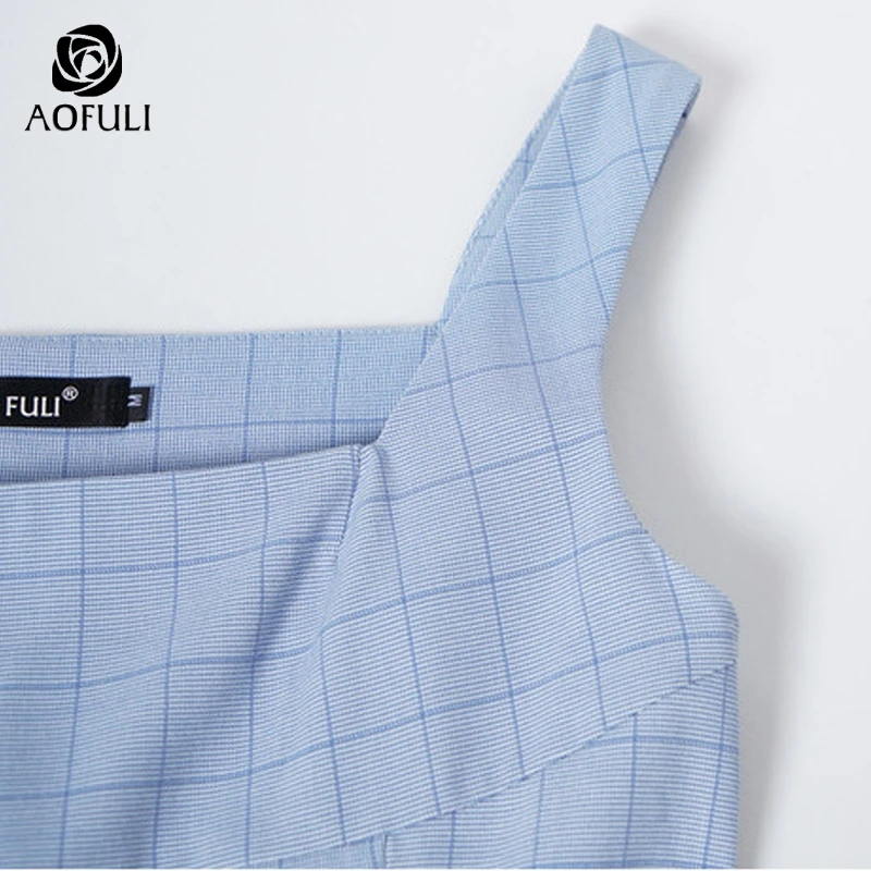 AOFULI L ~ 4XL 5XL женский клетчатый сарафан с принтом милые летние платья в клетку