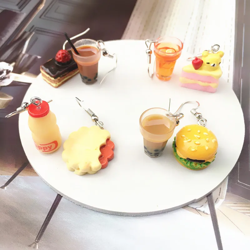 Милый торт пузырь чай Асимметричные Висячие Серьги Смола молоко Гамбург сладкий