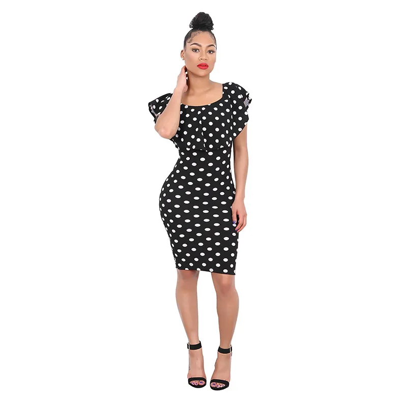 New Arrival 2018 Women Hot Sexy Summer Bodycon Dress Ruffles Sleeveless Polka Dot Print Party Club Wear Short Bandage Dresses | Женская