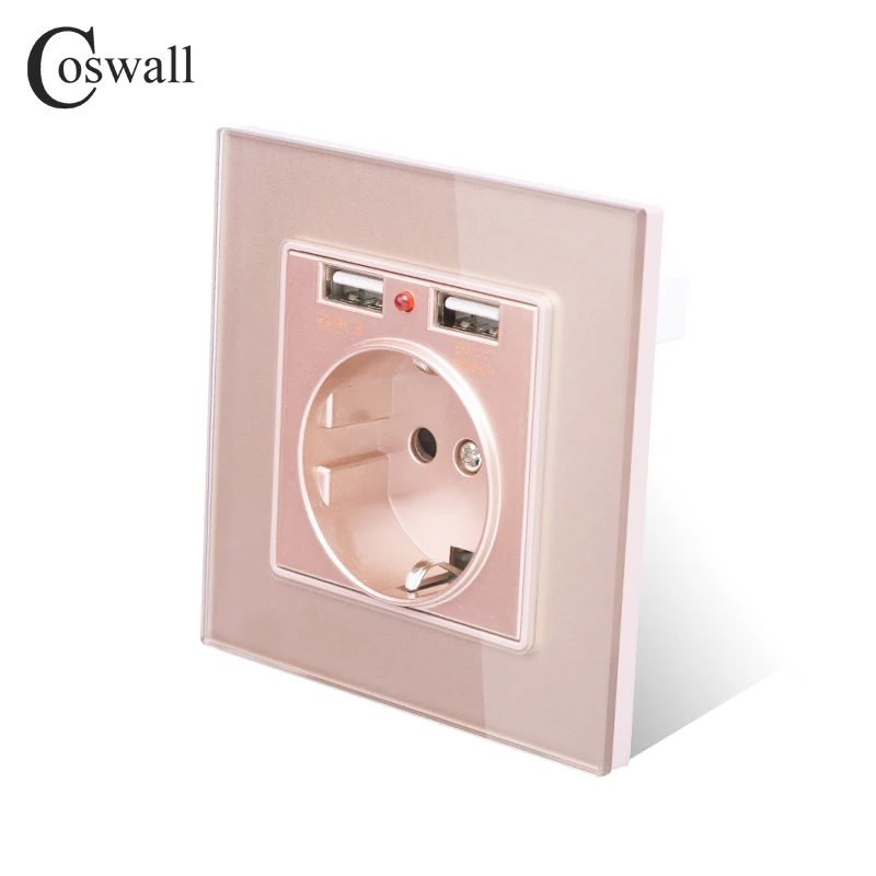 Coswall Хрустальная стеклянная панель с двумя usb-портами для зарядки 2.1A 16A Россия
