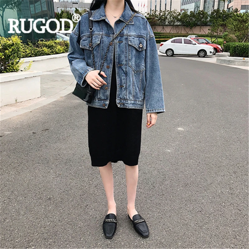Куртка RUGOD женская синяя с отложным воротником 2019 | Женская одежда
