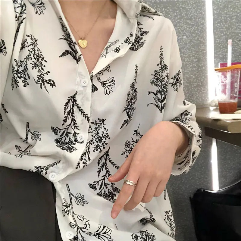black Hzirip новая весенняя модная повседневная приталенная свободная однобортная блуза с длинными рукавами в стиле ретро, универсальные рубашки с принтом - Цвет: black