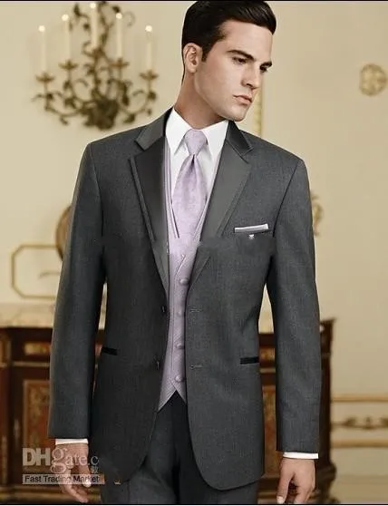 New Charcoal Grey Groom Tuxedos Notch Lapel Groomsmen Men Wedding Suit(Jacket+Pants+Tie+Vest) | Свадьбы и торжества