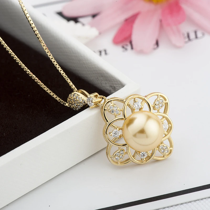

Sterling Silver Necklace Natural Freshwater Pearls Pendant Hollow 925 Women Clavicle Flower Pearls Jewelry Wedding Gold Plated