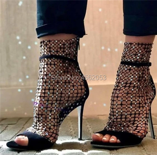 KALMALL Sandale Femme с пикантными вырезами сетки летняя обувь Пряжка на щиколотке блестящие туфли на высоком каблуке со стразами сережки-гвоздики со стразами дамские сандалии
