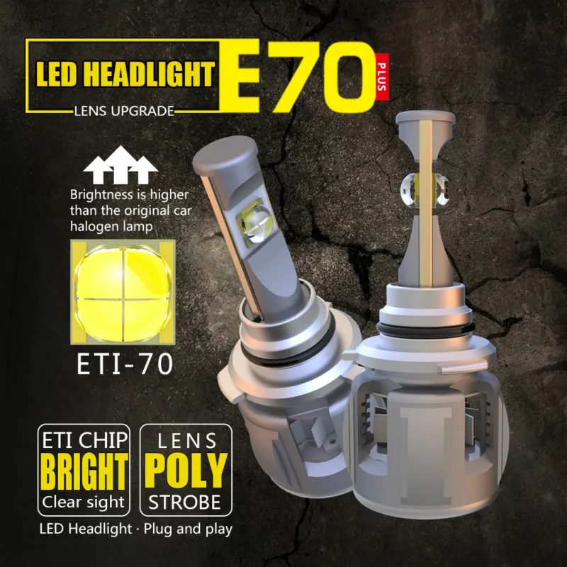 2Pcs 9006 HB4 ETI-70 LENS CHIPS E70 LED Headlight Projector Turbo Fan Focus Beam Automotive Car Front Lamps Bulbs 120W 12000lm | Автомобили