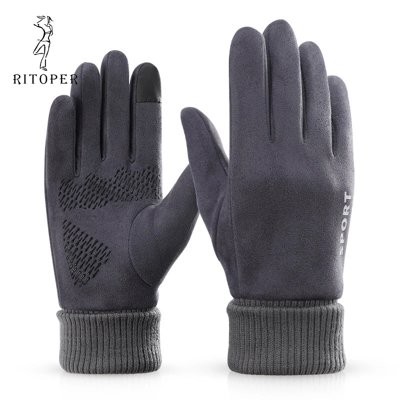 

RITOPER Men Outdoor Running Hiking Gloves Tounch Screen Plus Velvet Wear Resistant Anti Skid Gloves Cycling Sports Gloves Mitten