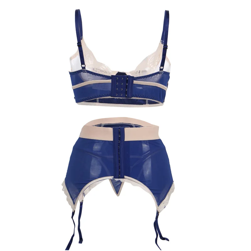 Женский комплект кружевного нижнего белья синее привлекательное нижнее белье с