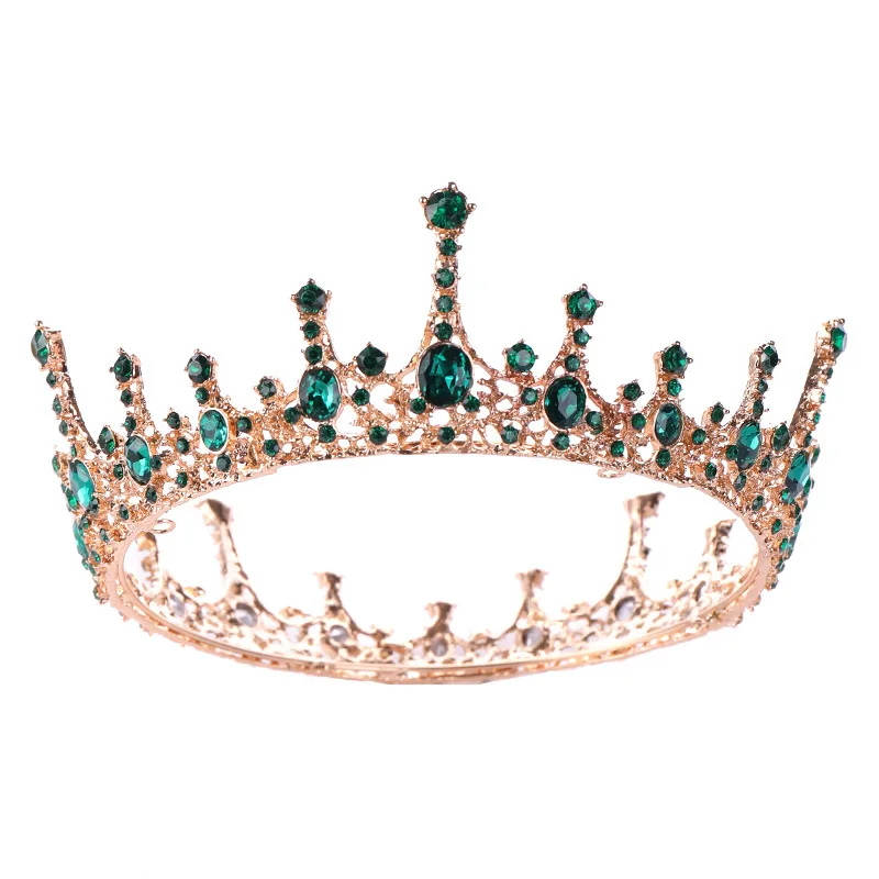 

TANGTANG Wedding Tiara Accessories Palace Green Crystals Crown Baroque Bride Hair Jewelry Vintage Rhinestone King Crown Diademe