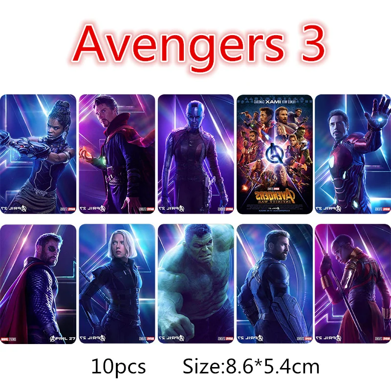 10 шт./компл. Marvel Avengers 4 коллекция карта кристальная стикер Железный человек Captain
