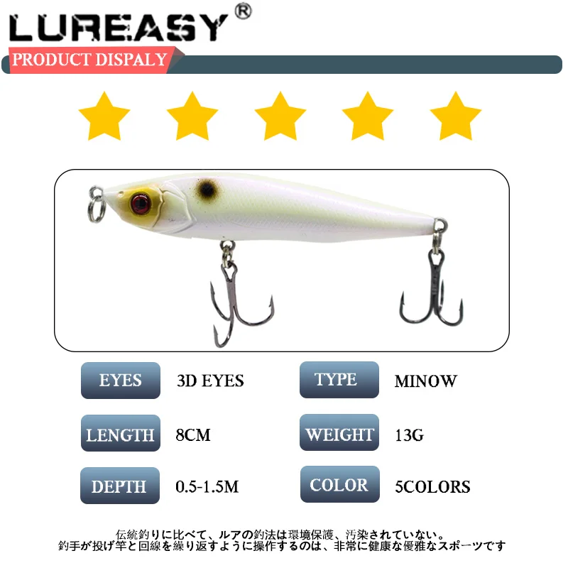1 шт. LUREASY 8 см 13 г рыболовная приманка гольян Лазерная жесткая искусственная 3D