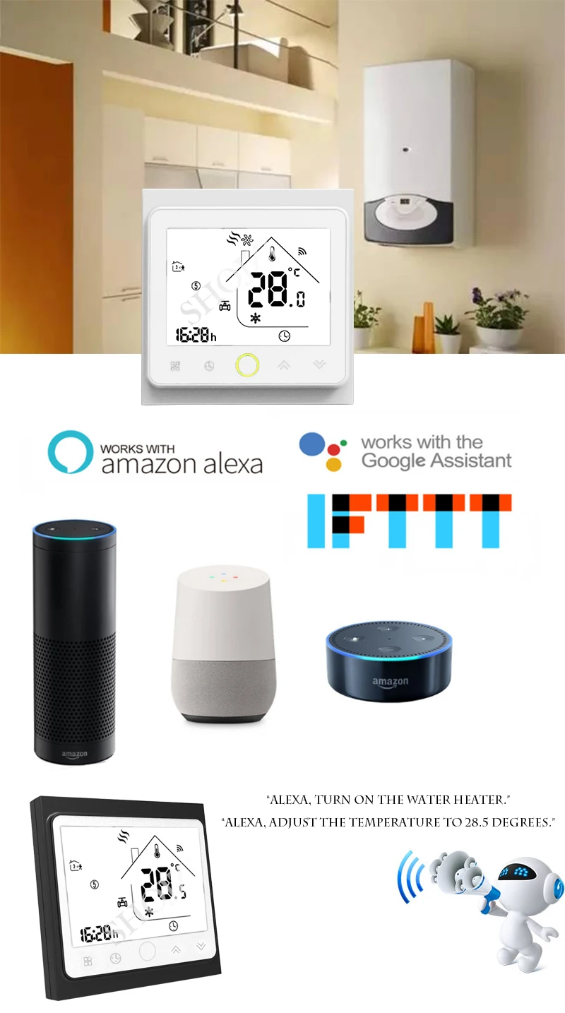 WiFi умный термостат контроль температуры Лер для газового котла работает с Alexa Google Home TUYA LIFE IFTTT контроль терморегулятор