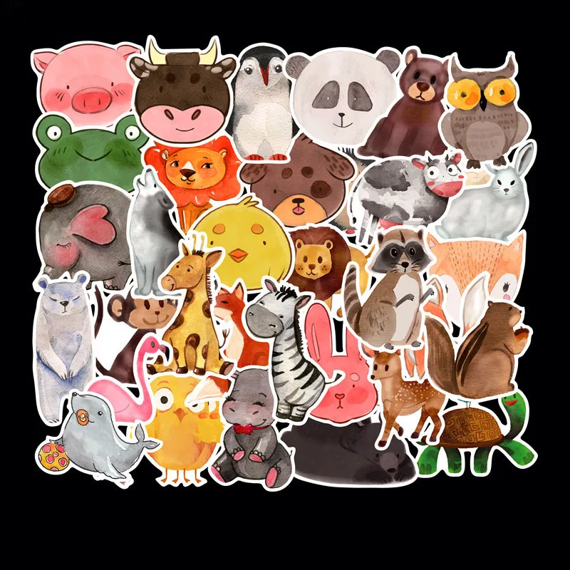 50pcs Super Cute Cartoon Animal Stickers For Car Laptop Phone Pad Bicycle Decal Kids Gift Cat Pig Dog | Игрушки и хобби