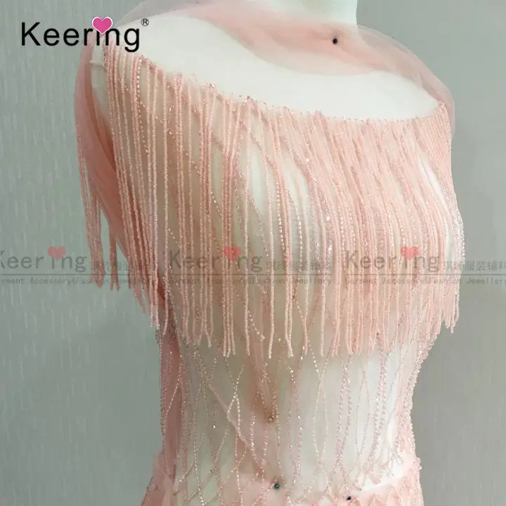 

Waterfall dangling Pink bodice applique jewellery dress patch for the wedding dress WDP-116