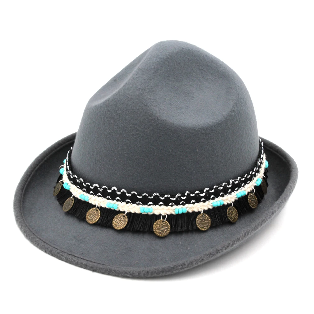 

Mistdawn Fashion Unisex Wool Blend Fedora Trilby Hat Gangster Caps Canada Canadian Mountie Ranger Hat Tassel Braided Ribbon