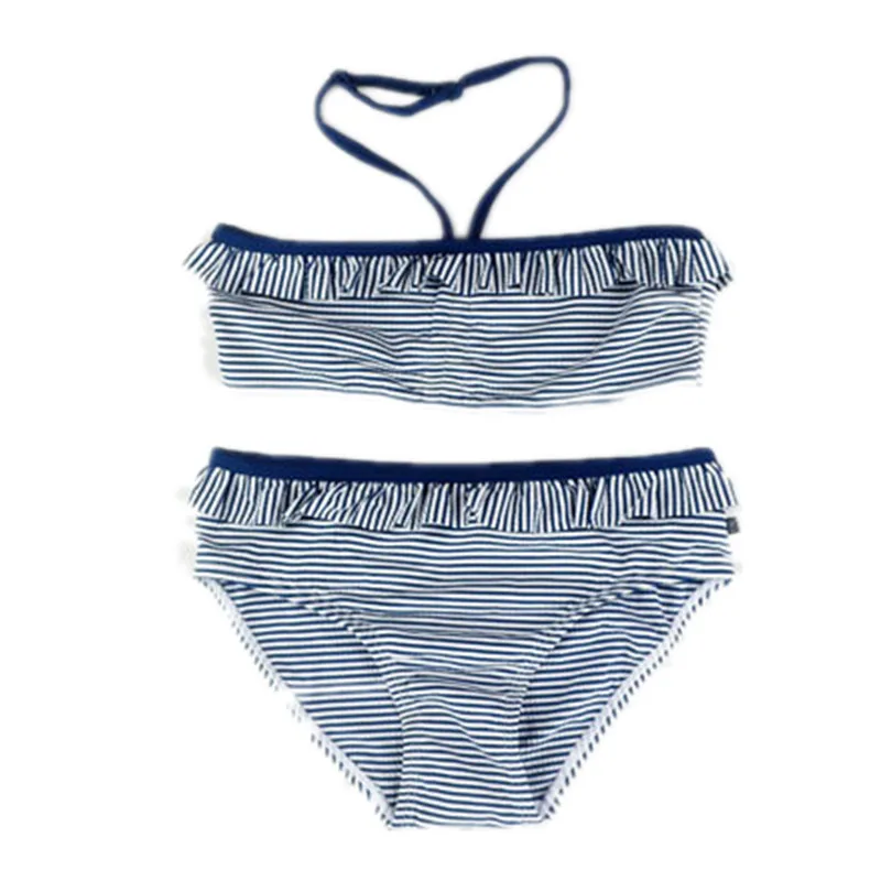 blue swimwear От 6 до 15 лет Одежда для купания для девочек-подростков; комплект из двух предметов; купальный костюм в синюю полоску; купальный костюм; бикини для девочек; детская одежда для купания - Цвет: blue swimwear
