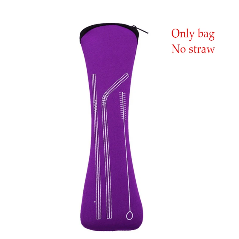 Purple bag EIMAI 4 шт. красочные многоразовые силиконовые наконечники крышка из нержавеющей стали питьевой соломинка металлическая соломинка с кисточкой набор барный инструмент - Цвет: Purple bag