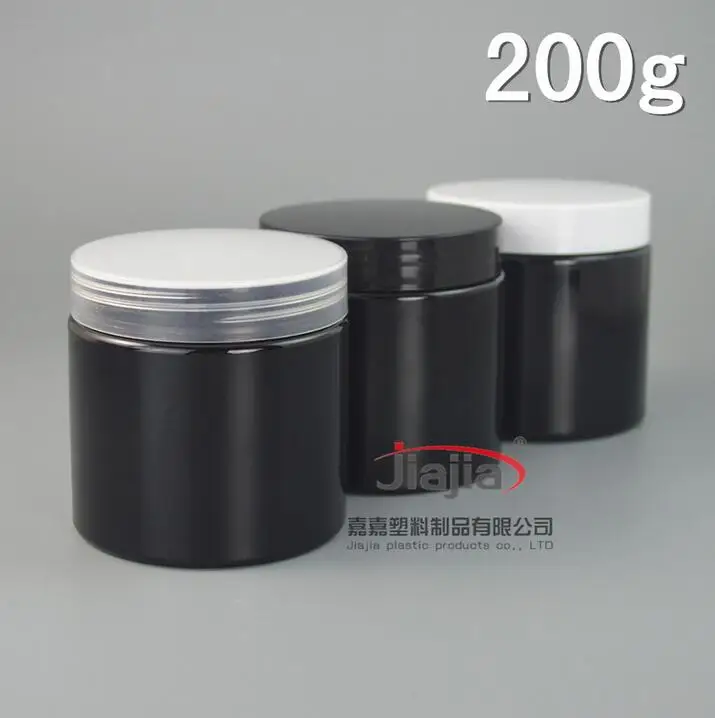 200g PET black Cosmetic Jar with white/black/clear PP Cap,200ml black plastic Packaging,for food storage and mask cream
