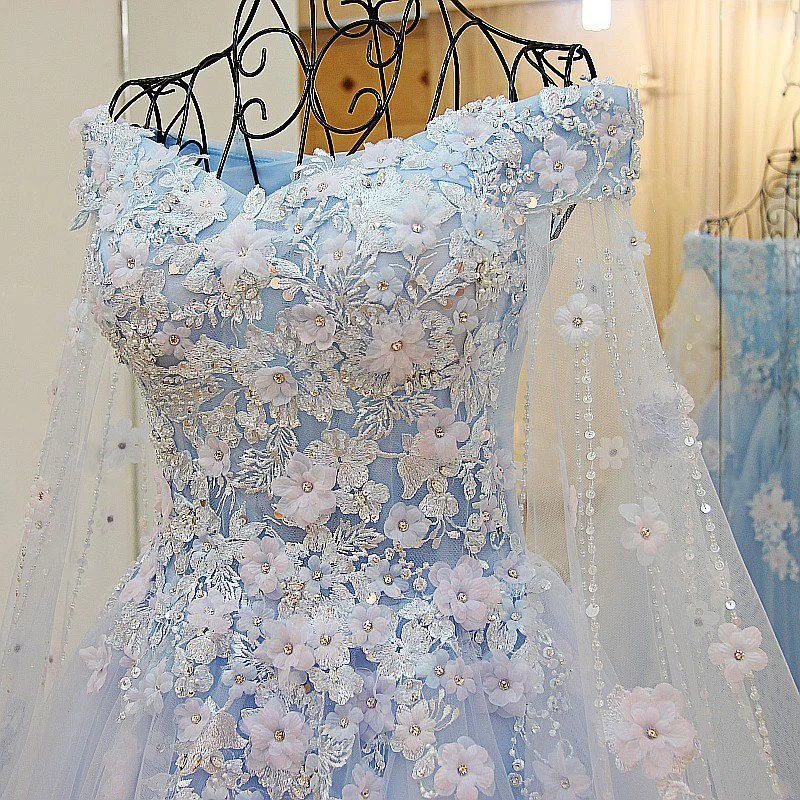 LS64420 голубое платье Длинные вечерние длинной накидкой Милая Пол Длина Вечеринка