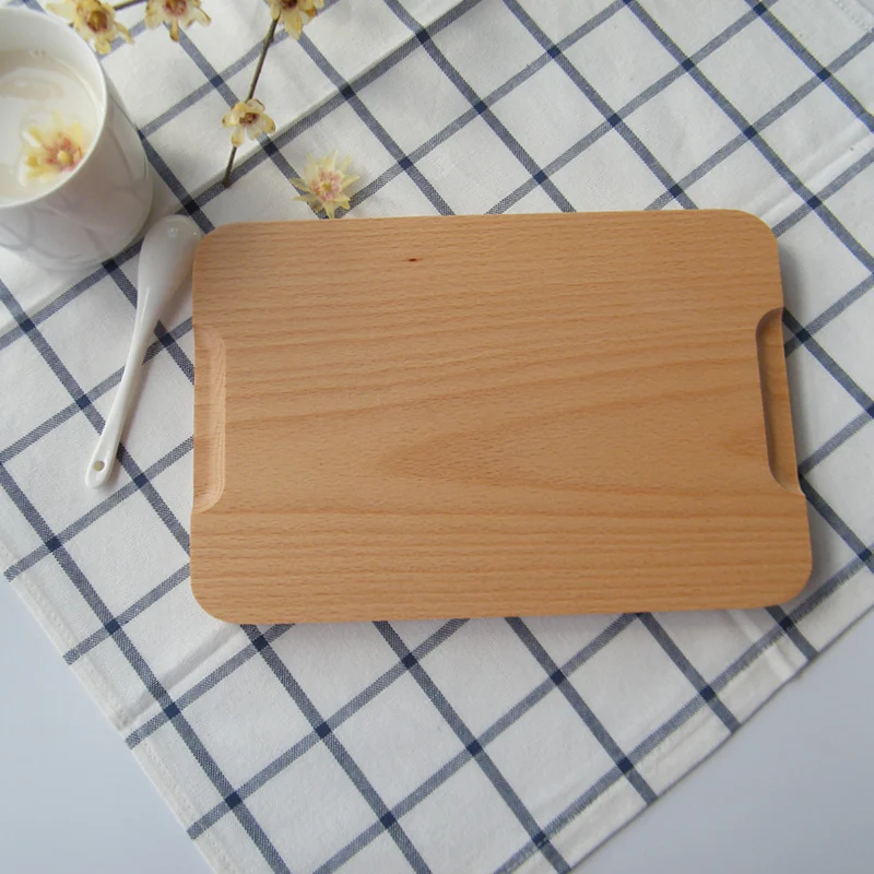 Japan Style Beech Wood Serving Tray with Groove Rectangular Solid Whole Bread Coffee Plate Tea Wooden Household | Дом и сад