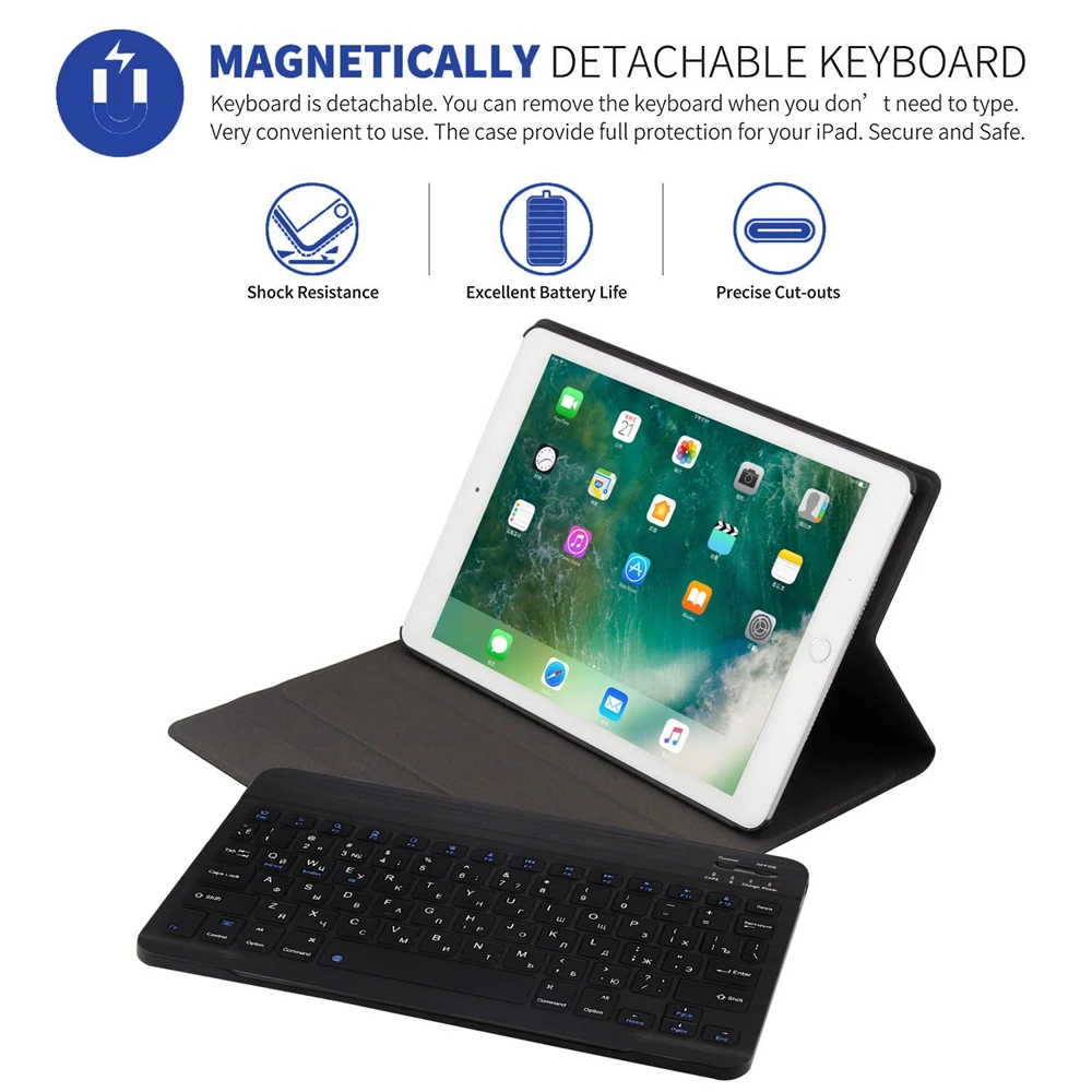 Русская клавиатура для iPad 6th 9 7 2018 2017 чехол Bluetooth ультра тонкий Подставка Pro Air 1/2