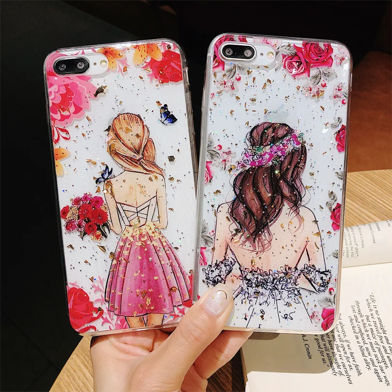 Роскошный чехол для iPhone 7 8 6 6s Plus платье с рисунком девочек PC + TPU X XS Max XR бампер Funda