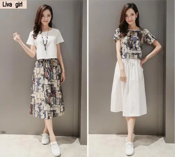 2017 лето новый леди свободные повседневная шею с коротким рукавом два набора