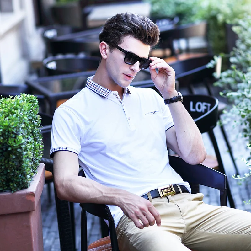 Мужская хлопковая рубашка поло с коротким рукавом в деловом стиле|men polo shirt men|polo