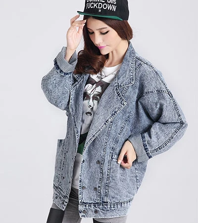 

Women casual turn-down collar loose denim jacket 6193