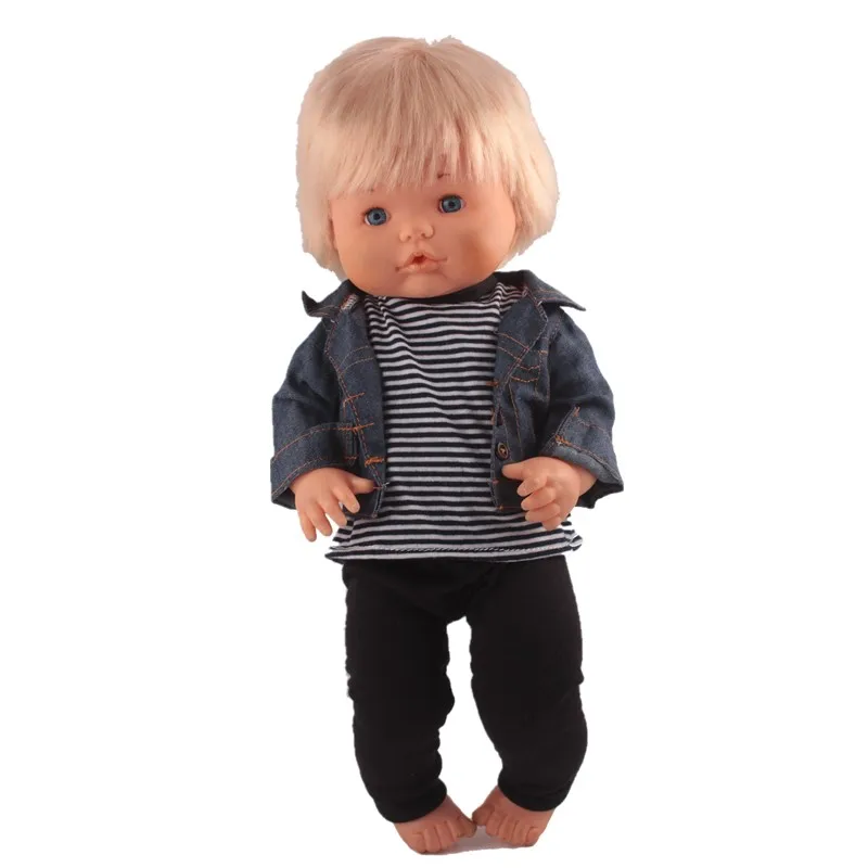 Одежда для кукол; 41 см; Nenuco Doll Nenuco y su Hermanita; 3 в 1; джинсовое пальто; белая футболка; розовые брюки для 16 дюймов; Nenuco; Одежда для кукол - Цвет: 3-pcs stripes black