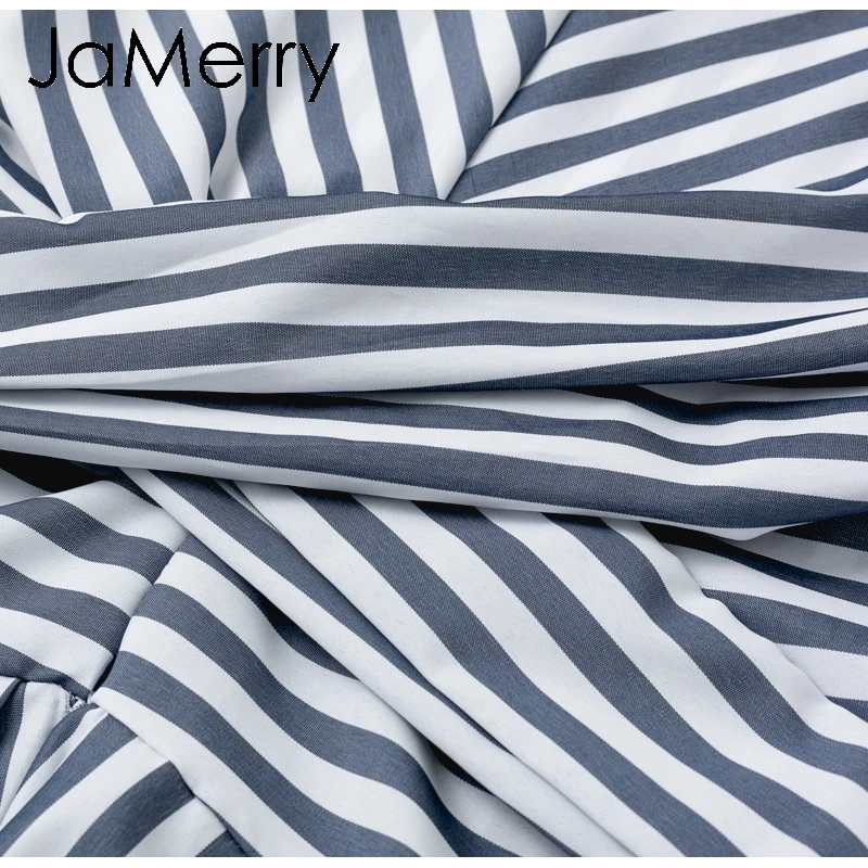 JaMerry, винтажное, размера плюс, хлопковое, в полоску, женское платье, летнее, Бандажное, с разрезом, женские платья, короткий рукав, для офиса, для девушек, платье миди