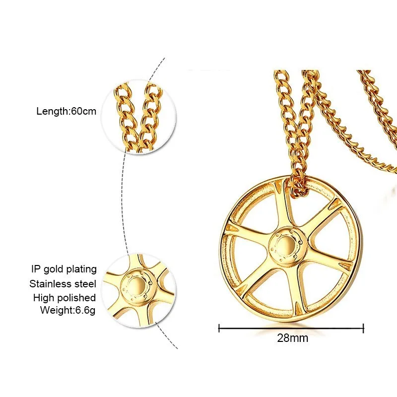 Vnox Cool Racing Car Wheel Necklaces for Men Jewelry Gold and Black Tone Stainless Steel Tire Style Pendant Male Collar | Украшения и